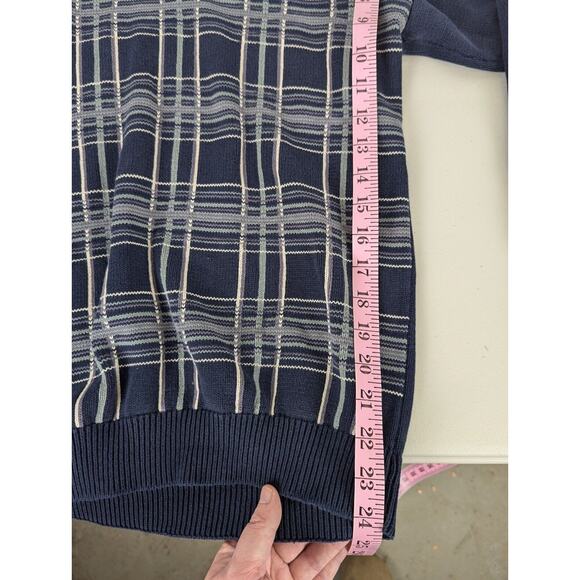 Vtg Sweater Mens Large Blue Plaid Knit Pullover Dad Grandpa Lord and Taylor Old - Picture 8 of 8
